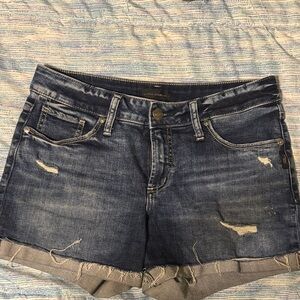 Suki Silver Jeans  Distressed Shorts